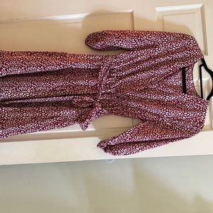 Red printed midi faux wrap dress